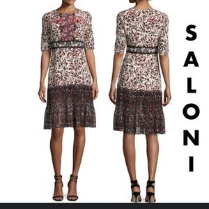 SALONI Red and Black Mid Sleeve Dress